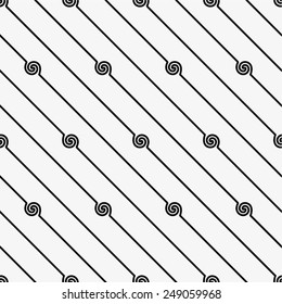 Diagonal pattern in lines with elements of a spiral, seamless vector background.