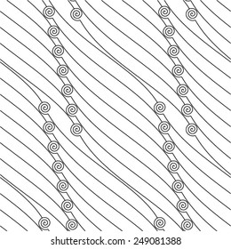 Diagonal pattern vinyl lines with elements of a spiral, seamless vector background.