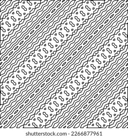  Diagonal pattern.Monochrome ornamental texture with smooth linear shapes, zigzag lines, lace pattern.Abstract geometric black and white pattern for web page, textures, card, poster, fabric, textile.