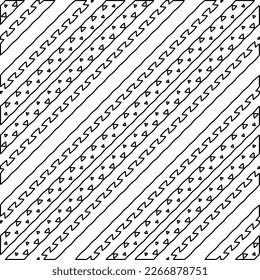  Patrón diagonal.Textura ornamental monocromática con formas lineales lisas, líneas de zigzag, patrón de encaje.Resumen de patrones geométricos en blanco y negro para página web, texturas, tarjeta, afiche, tela, textil.
