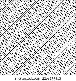  Diagonal pattern.Monochrome ornamental texture with smooth linear shapes, zigzag lines, lace pattern.Abstract geometric black and white pattern for web page, textures, card, poster, fabric, textile.