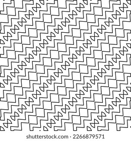  Diagonal pattern.Monochrome ornamental texture with smooth linear shapes, zigzag lines, lace pattern.Abstract geometric black and white pattern for web page, textures, card, poster, fabric, textile.