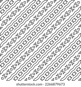  Diagonal pattern.Monochrome ornamental texture with smooth linear shapes, zigzag lines, lace pattern.Abstract geometric black and white pattern for web page, textures, card, poster, fabric, textile.