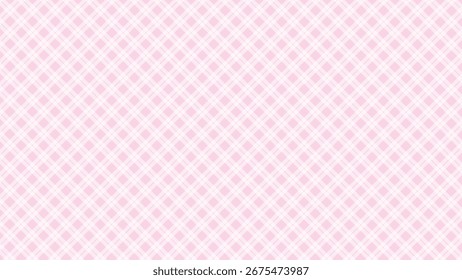 Diagonal pink checkered in the white background. Plaid diagonal wallpaper.	