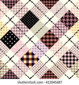 Diagonal plaid in patchwork style. Seamless vector illustration