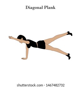 Diagonal Plank exercise on the white background. Vector illustration