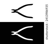 Diagonal pliers silhouette vector. Work tool icon for web, tag, label, mechanical shop, garage, repair shop, workshop. Symbol for mechanical engineering, carpentry, mechanic, engineer, carpenter