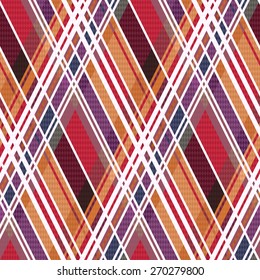 Diagonal position of rectangular seamless vector pattern as a tartan plaid mainly in red and other warm hues