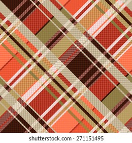 Diagonal position of rectangular seamless vector pattern as a tartan plaid mainly in warm brown colors
