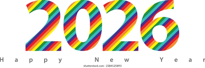 franjas diagonales de color orgullo feliz año nuevo 2026, fondo de ilustración vectorial para feliz celebración del año nuevo 2026, ilustración vectorial 2026, aislado en fondo blanco.