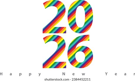 franjas diagonales de color orgullo feliz año nuevo 2026, fondo de ilustración vectorial para feliz celebración del año nuevo 2026, ilustración vectorial 2026, aislado en fondo blanco.