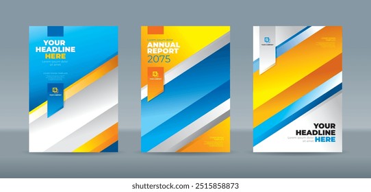 Diagonal prism of cyan, yellow, and white colors on a white background. A4 size book cover template for annual report, magazine, booklet, proposal, portfolio, brochure, poster