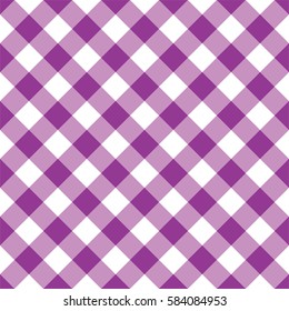 Diagonal purple seamless table cloth with plaid gingham picnic pattern.