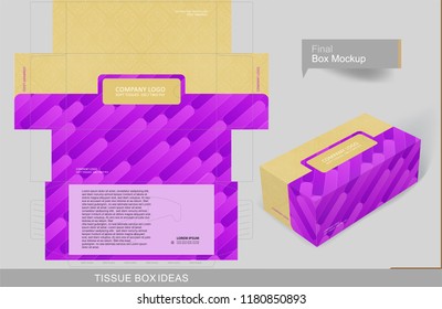 Diagonal purple shade bars on half tissue box concept, template for business purpose, place your text and logos