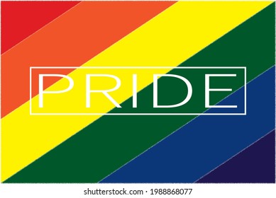 Diagonal rainbow flag with pride typography