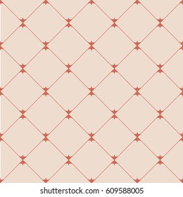 Diagonal rectangle seamless pattern. Square rhombus lines. Stylish grid, cell texture. Orange, cream soft colored background. Vector