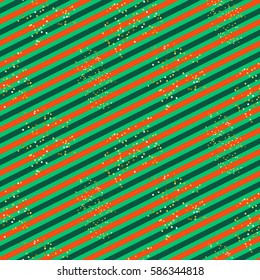 Diagonal red and green line seamless pattern with glitter. Striped background for festive wrap paper.