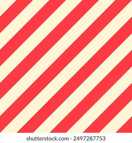 Diagonal Red and White Seamless Pattern. Lollipop Candy Stripes Endless Christmas Background.