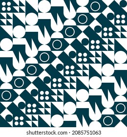 Diagonal repeating two-color tiles, various decorative shapes. Vector.