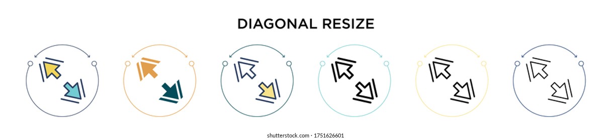 Diagonal resize icon in filled, thin line, outline and stroke style. Vector illustration of two colored and black diagonal resize vector icons designs can be used for mobile, ui, web