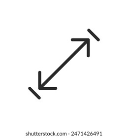 Diagonal resize, linear style icon. Diagonal arrow indicating resize or scaling. Editable stroke width.