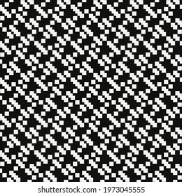 Diagonal rixelated white ornament. Vector seamless black and white pattern.