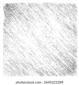 Textura diagonal grunge com sobreposição desgastada. Efeito de ruído linear angustiado sobre fundo branco. Padrão Rough Streak abstrato para impressão e Web. Vetor em preto e branco isolado.
