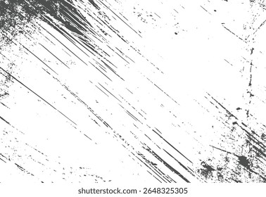 Diagonal scratch texture with grunge splatter accents on white background.
