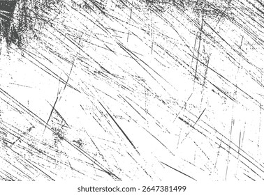 Arrière-plan grunge texture grunge grattée en diagonale. Superposition en relief avec des lignes craquelées grossières et un effet de poussière. Illustration vectorielle en noir sur blanc.
