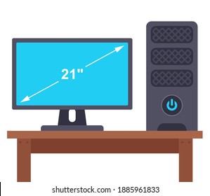 diagonal of the screen of the monitor of a stationary computer. flat vector illustration isolated on white background.