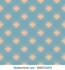 Diagonal scrim linen weave texture vector pattern. Seamless duotone blue pink woven yarn effect backdrop with scribbled strands of overlapping slanted lines. Close up faux cotton texture for wellness.