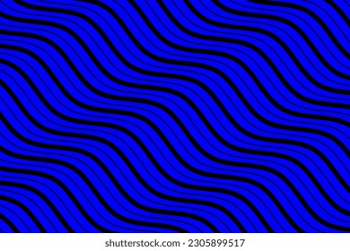 Diagonal sea wave lines art fabric pattern. Black geometric motion wavy stripes on blue background vector. Abstract optical illusion curve strips. Wall and floor ceramic tiles pattern.