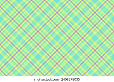 Diagonal seamless fabric pattern, throw vector background tartan. Fibrous texture textile check plaid in teal and yellow colors.
