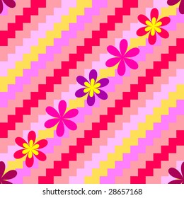 Diagonal seamless floral striped background (vector)