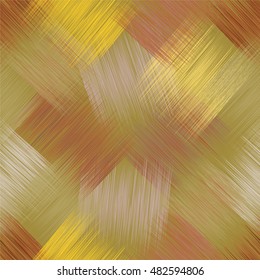 Diagonal seamless pattern with grunge striped square elements in green, brown, yellow,beige colors for web design
