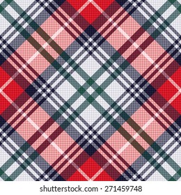 Diagonal seamless vector pattern as a tartan plaid mainly in red and light grey colors