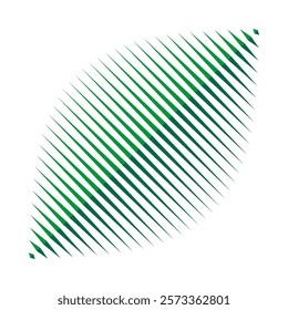 Diagonal sharp lines split green leaf. A foliage symbol cut in half. Isolated on a white background.