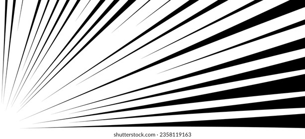 Diagonal speed lines background. Comic book explosion lines wallpaper. Abstract black and white flash frame design. Manga or anime cartoon light ray or beam burst. Pop art blast or bang effect. Vector