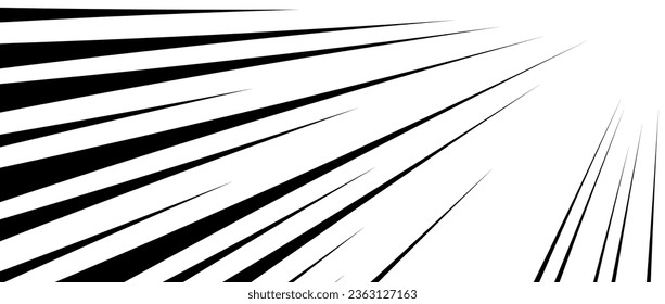 Diagonal speed lines background. Comic book explosion wallpaper. Abstract black flash frame design. Manga anime cartoon beam sun burst. Pop art corner effect. Vector sharp backdrop