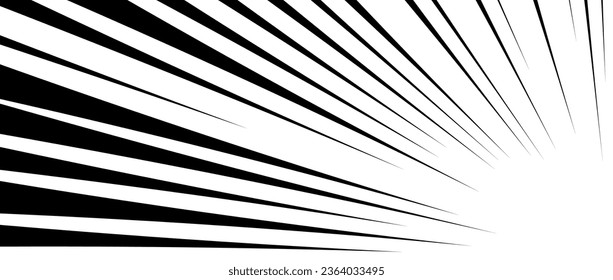 Diagonal speed lines background. Comic book explosion wallpaper. Abstract black flash frame design. Manga anime cartoon beam sun burst. Pop art texture corner effect. Vector striped backdrop