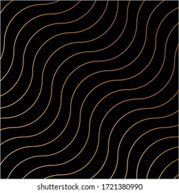 Diagonal spline of pattern vector. Design waves gold on black background. Design print for illustration, textile, texture, wallpaper, background.