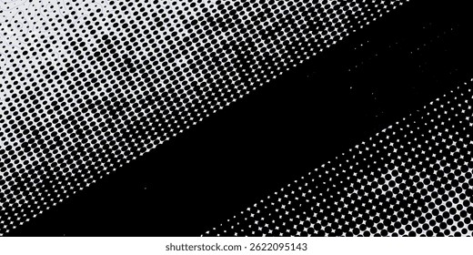 Diagonal spot halftone gradation texture. Fade oblique stripe gradient background. Black slanted pattern backdrop. Vector illustration