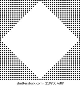 Diagonal square frame halftone dots pattern. An arrangement of circle shapes in triangular formations. Isolated on a white background.