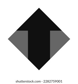Diagonal square upward arrow shape icon. A black and grey pointing, direction symbol. Isolated on a white background.