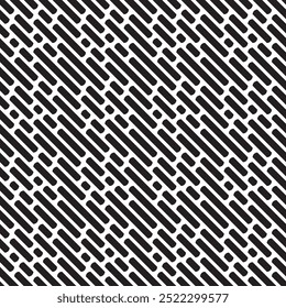 Linhas tracejadas retas diagonais vetor preto e branco quadrado sem costura padrão ou textura.