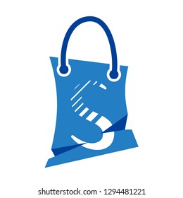 diagonal strip letter s, folded bag and market logo