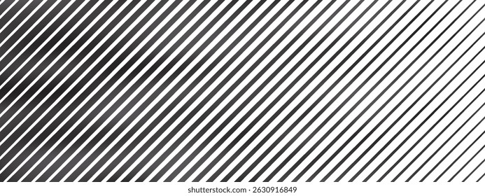 Diagonal stripe pattern with black line gradient. Transition from thick to thin shapes forms geometric background. Vector illustration.