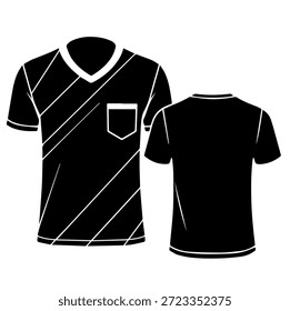 Diseño de camiseta negra con cuello en V y diseño de rayas diagonales con Ilustración vectorial de silueta de bolsillo para ropa deportiva atlética y marca corporativa