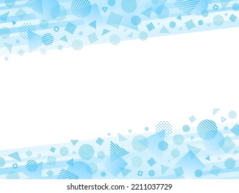 Diagonal stripe top and bottom frames with circle, triangle, square shape icons in light blue color
