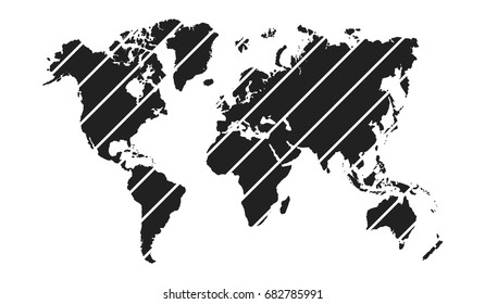 Diagonal stripe world map isolated on white background. Vector illustration.